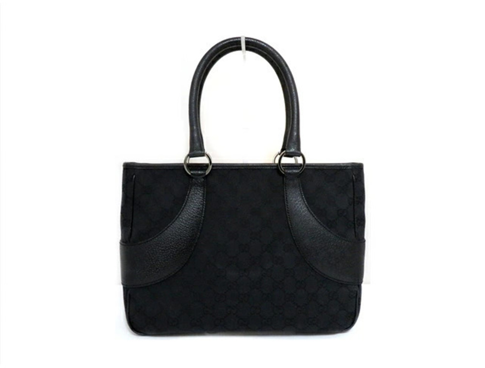 Gucci tote bag black GG canvas calfskin